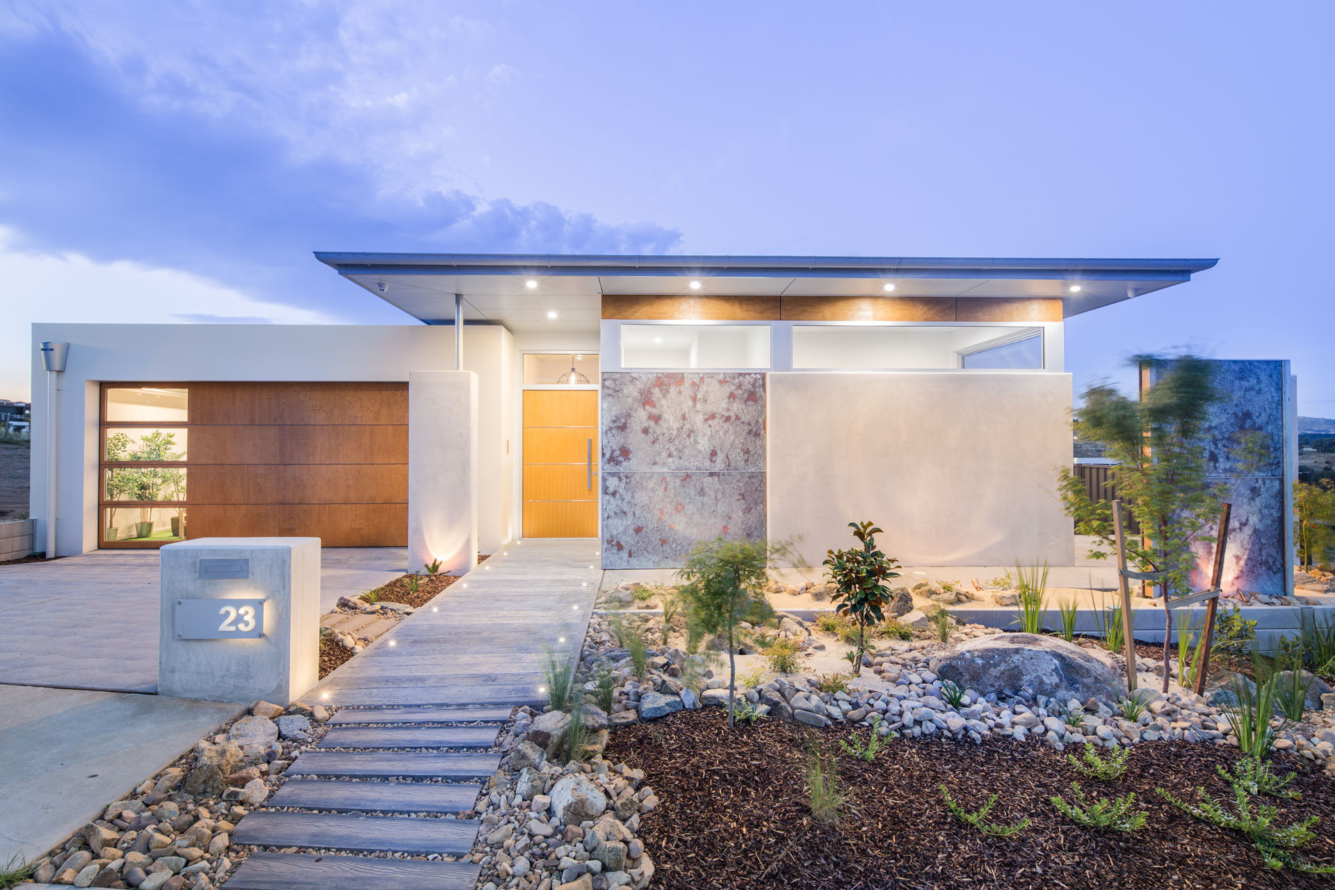 Front facade of the 8 star energy rating Edwin Display home in Coombs, NSW.